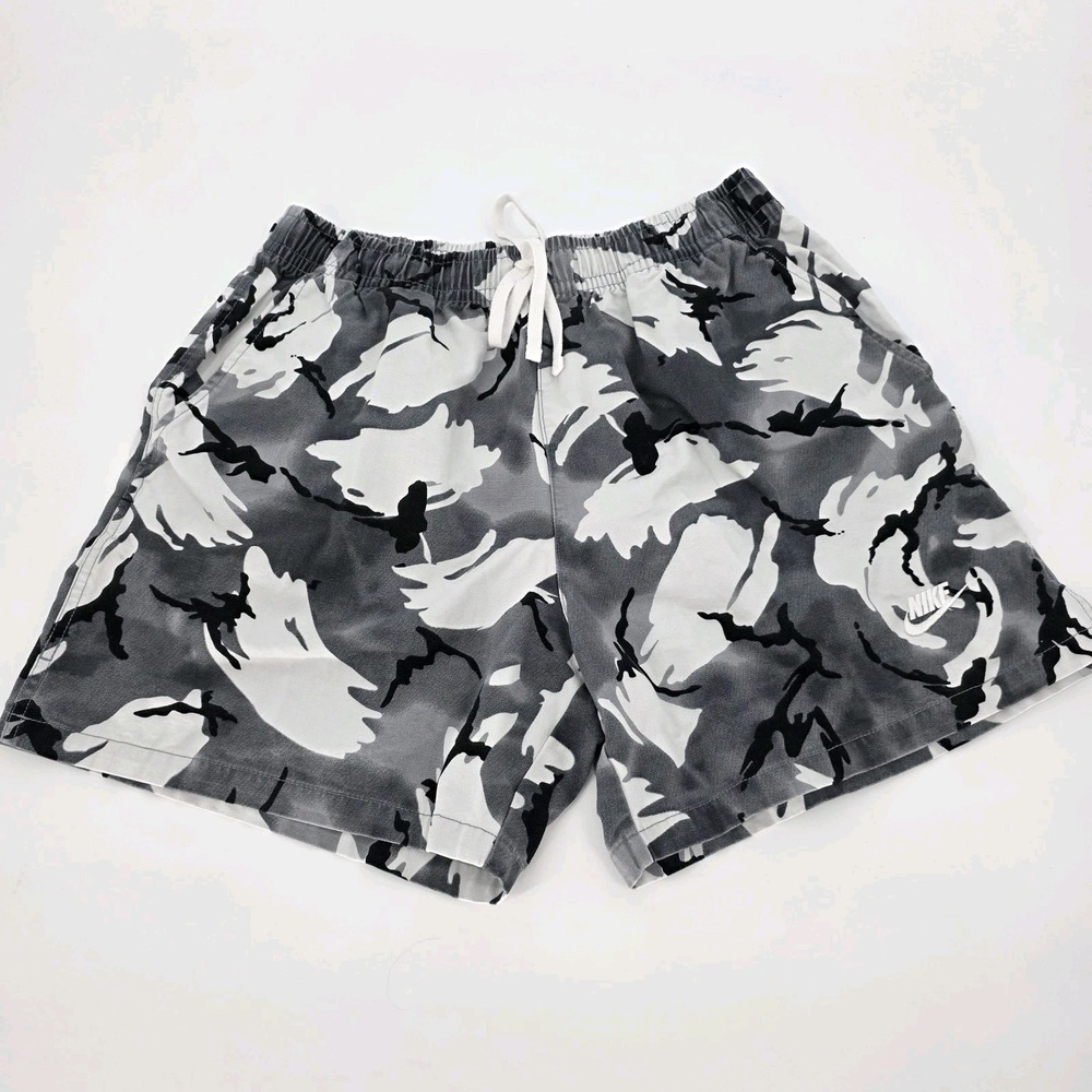 Nike Men's Medium Brushstroke Camouflage Shorts Drawstring Elastic Waist Gray - Picture 1 of 9